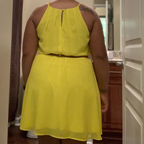 Yellow BCX Dress with brown belt - Picture 2 of 7